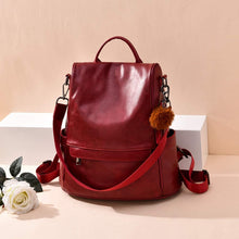 Load image into Gallery viewer, Burgundy Red Faux Leather Waterproof Backpack