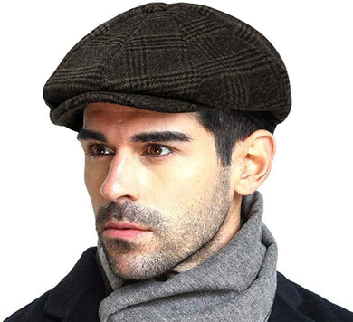 Men's Black Plaid Classic Newsboy Gatsby Hat