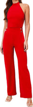 Load image into Gallery viewer, Elegant Red Halter Sleeveless Flare Leg Jumpsuit