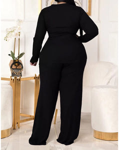 Plus Size 2 Piece Outfit Midnight Belted T-shirt Wide Leg Pants