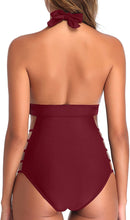 Load image into Gallery viewer, Reverence Halter Open Back Plunge V Neck One Piece Swimsuits