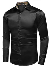 Load image into Gallery viewer, Stylish Paisley Black Jacquard Silk Long Sleeve Men&#39;s Shirt