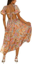 Load image into Gallery viewer, Floral Puff Sleeve Summer Short Sleeve Maxi Dress