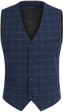 Load image into Gallery viewer, Modern Dark Blue Plaid 3 Pieces Tuxedo Men&#39;s Suit