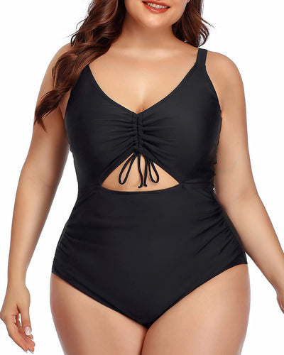 One Piece High Waisted Black Monokini Plus Size Swimsuit