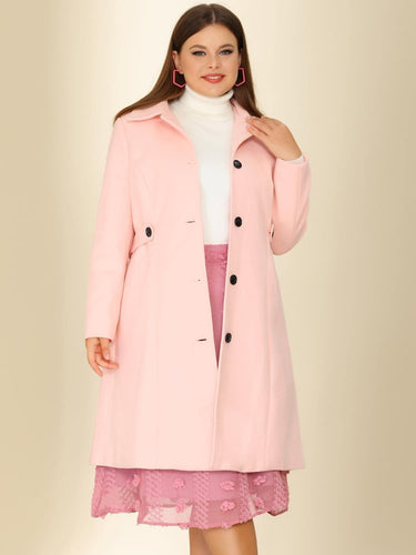 Women's Plus Size Pink Belted Winter Long Coat