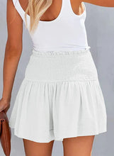 Load image into Gallery viewer, Beach Style White Smocked Ruffle High Waist Summer Shorts