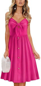 Tie Front Rose Spaghetti Strap Summer Dress