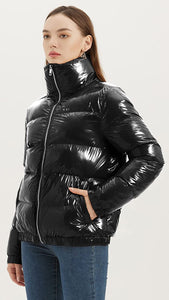 Quilted Black Shiny Padded Women's Puffer Jacket