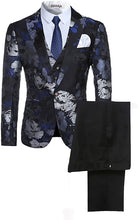 Load image into Gallery viewer, Men&#39;s Black Floral w/Blue Accent Long Sleeve 3pc Suit