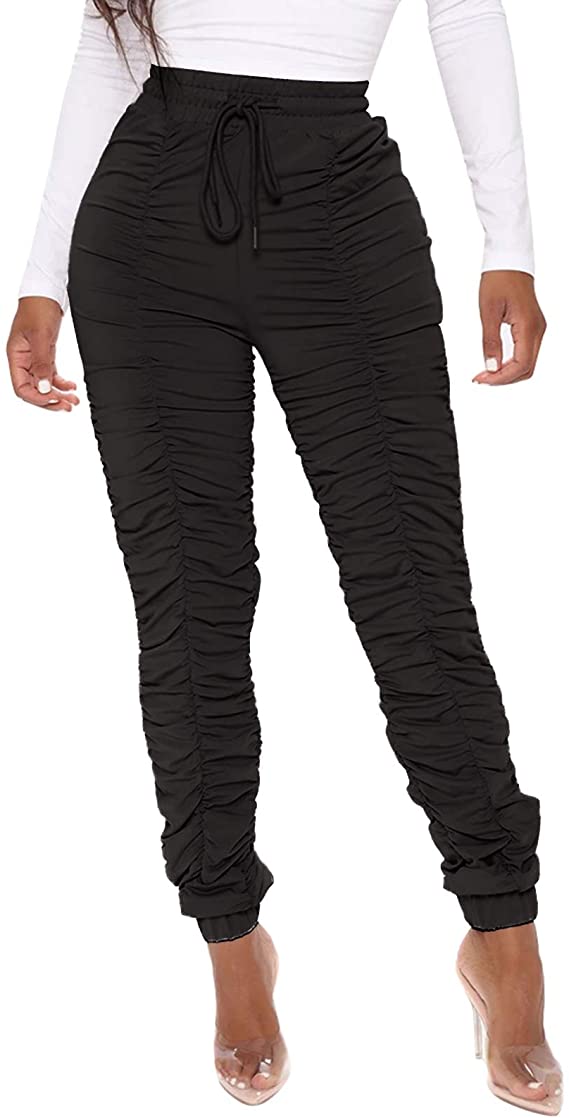 Plus Size Stacked Black Texted Drawstring Pants