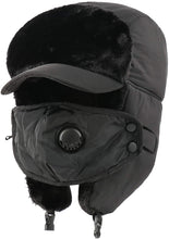 Load image into Gallery viewer, Brim Earflaps Black  Face Mask Russian Ski Hat