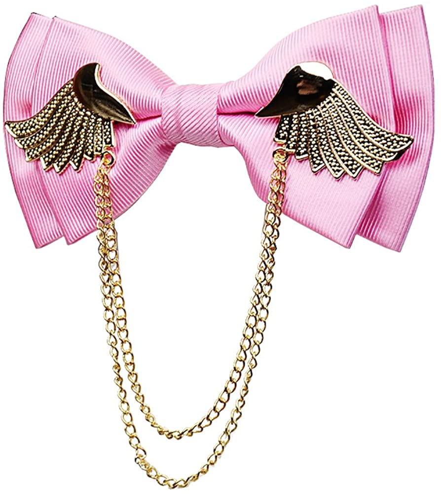Men's Pink Adjustable Metal Golden Wings Chained Bowtie