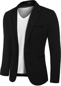 Men's Black Lapel One Button Sports Coat Blazer