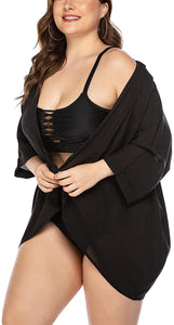 Kimono Chiffon Sheer Black Plus Size Swimwear Cover up