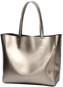 Genuine Silver Soft Leather Tote Shoulder Bag