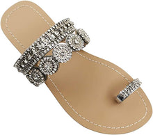 Load image into Gallery viewer, Beaded Rhinestone Circle Silver Summer Elegant Sandal