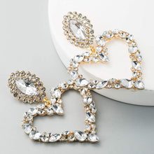 Load image into Gallery viewer, Crystal White Heart Rhinestone Dangle Drop Earrings