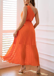 Beautiful Pleated One Shoulder Belted Maxi Dress