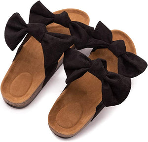 Black Knot Suede Leather Soft Cork Slip On Sandals