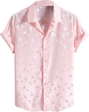 Load image into Gallery viewer, Men&#39;s Rose Gold Satin Button Up Short Sleeve Shirt