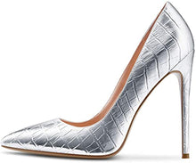 Load image into Gallery viewer, Shiny Silver Patent Leather High Heel Pumps