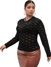 Load image into Gallery viewer, Plus Size Black Sheer Mesh Long Sleeve Blouse