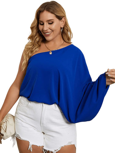 Plus Size One Shoulder Long Sleeve Top Blouse