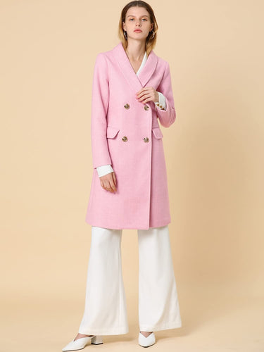 Women's Double Breasted Pink Shawl Collar Long Winter Coat