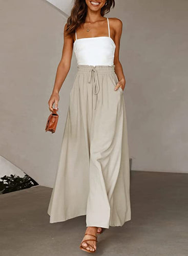 Luxe Stone Chiffon Smocked Waist Wide Leg Pants