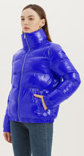 Load image into Gallery viewer, Quilted Blue Shiny Padded Women&#39;s Puffer Jacket