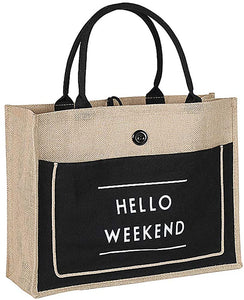 Simple Black Hello Weekend Print Tote Bag