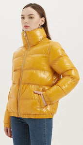 Shiny Padded Yellow Short Bubble Women's Puffer Jacket
