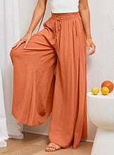 Load image into Gallery viewer, Luxe Orange Chiffon Smocked Waist Wide Leg Pants
