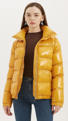 Shiny Padded Yellow Short Bubble Women's Puffer Jacket