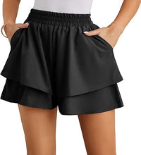 Load image into Gallery viewer, Ruffled Black Elastic Waist Loose Fit Shorts