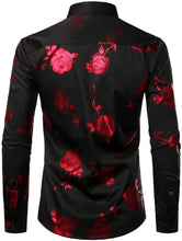Load image into Gallery viewer, Men&#39;s Shiny 3D Rose Black-Red Button Down Dress Shirt