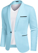 Load image into Gallery viewer, Men&#39;s Notched Lapel Sky Blue One Button Sports Coat Blazer