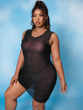 Load image into Gallery viewer, Plus Size Sheer Mesh Black Sleeveless Swimsuit Cover Up