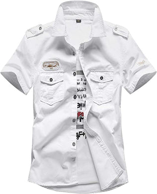 Men's Military White Button Down Short Sleeve Tactical Shirt