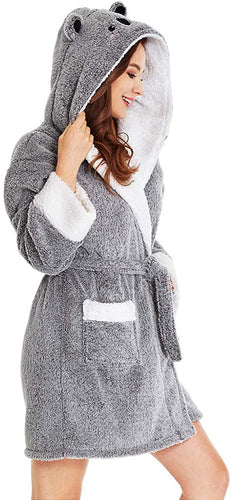 Koala Plush Dark Grey Hooded Long Sleeve Robe