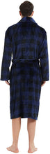 Load image into Gallery viewer, Men&#39;s Plush Navy Plaid Shawl Collar Long Sleeve Fleece Robe