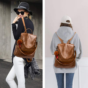 Mocha Brown Faux Leather Convertible Backpack