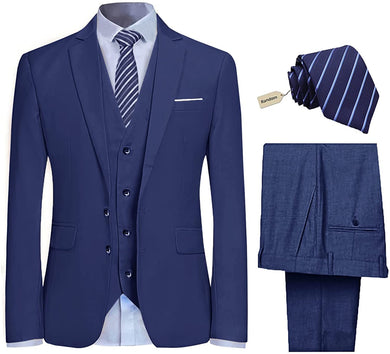 Men's Navy Blue High Society Tuxedo Blazer 3pc Suit Set