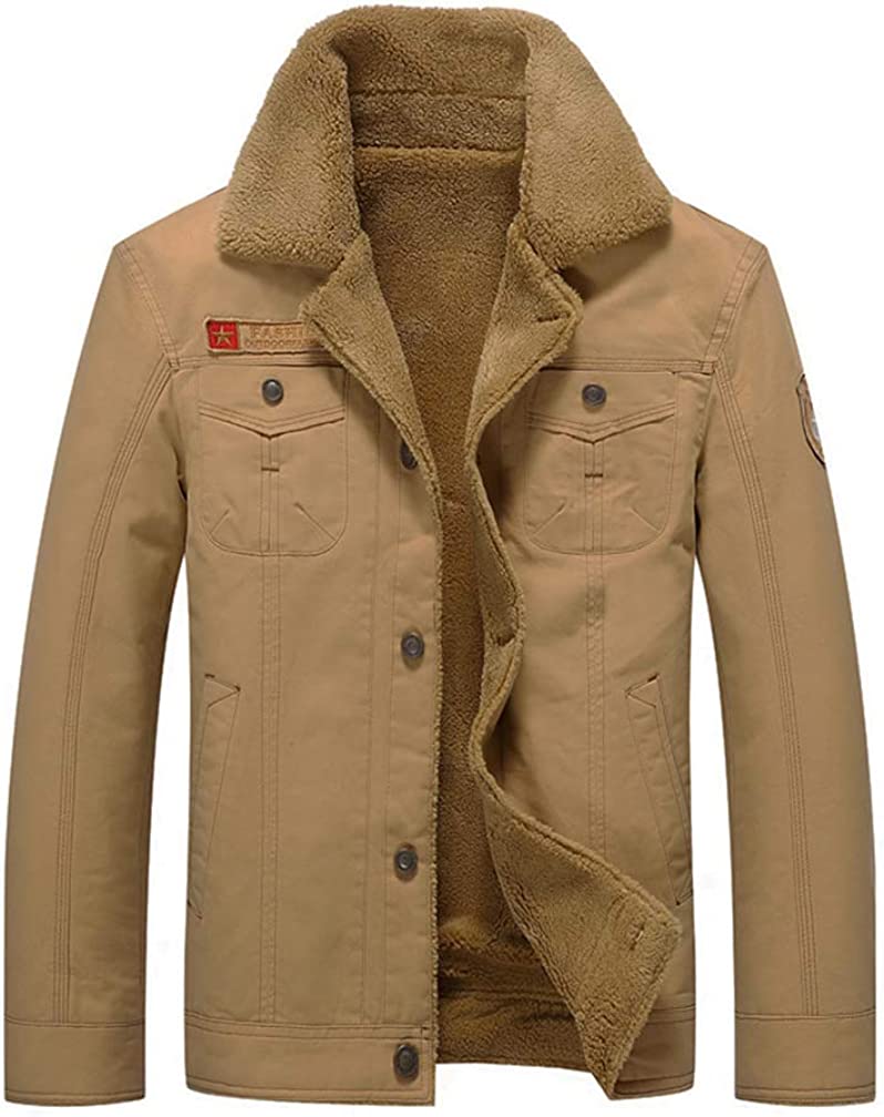 Men's Khaki Winter Fleece Military Bomber Jacket