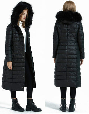 Hooded Bubble Black Faux Fur Collar Women's Puffer Jacket