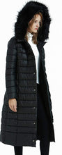 Load image into Gallery viewer, Women&#39;s Black Faux Fur Collar Long Hooded Bubble Coat