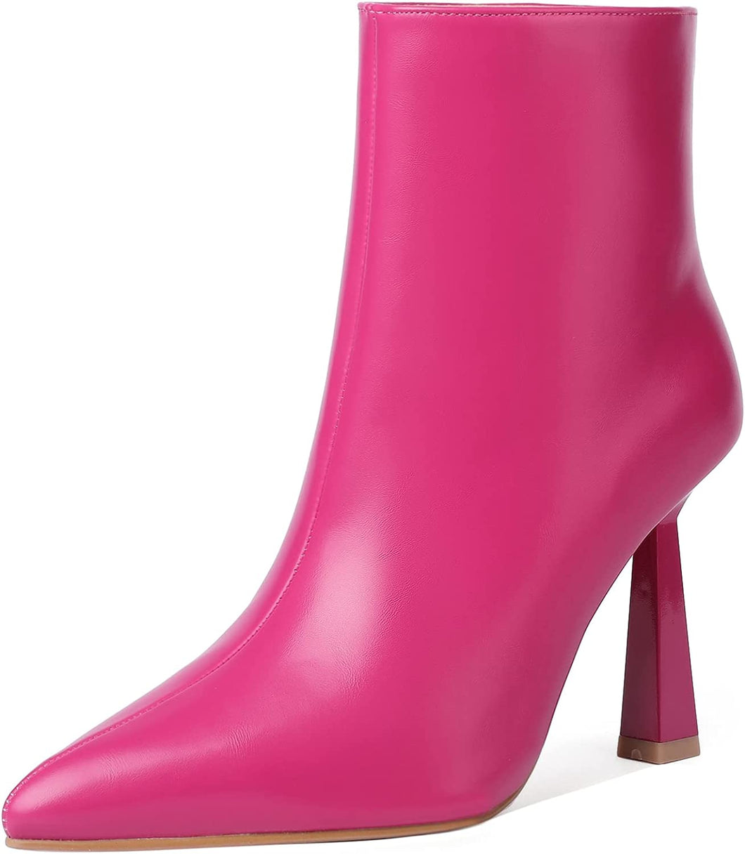 Goddess Hot Pink Pointed Toe Stiletto High Heeled Booties
