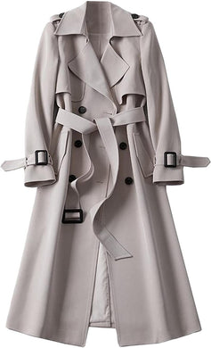 High Society Grey Belted Notched Lapel Collar Double Breasted Coat