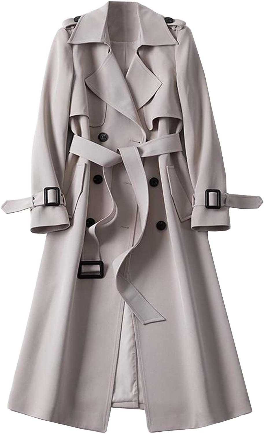 High Society Grey Belted Notched Lapel Collar Double Breasted Coat